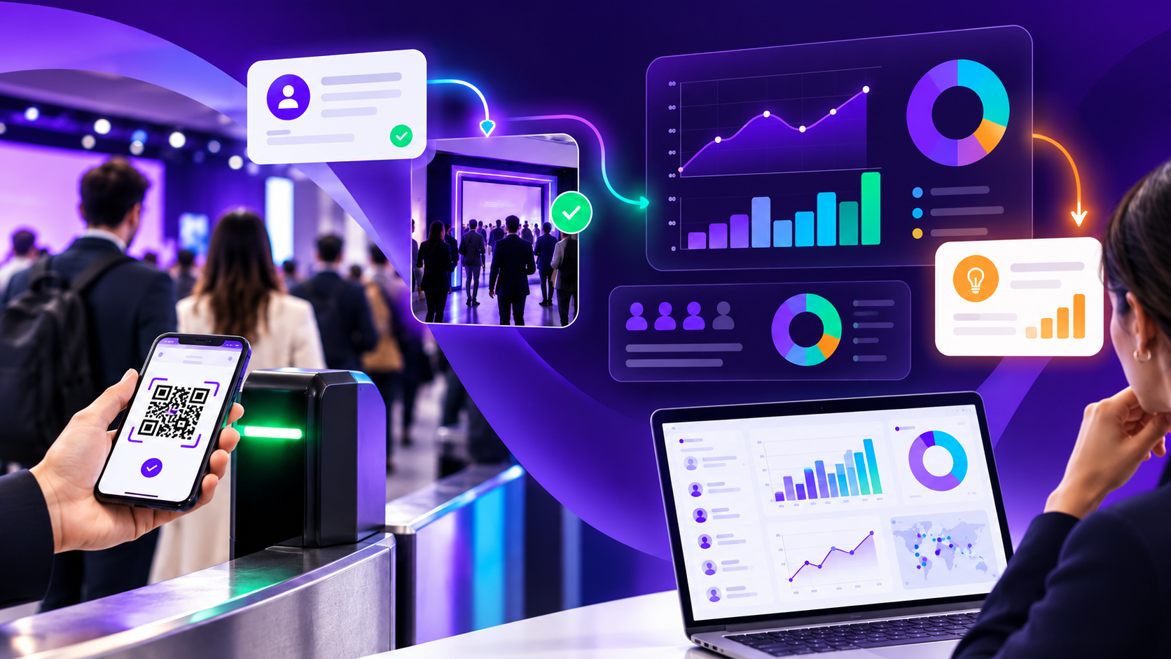 Registro de asistentes conectado con dashboards y métricas del evento
