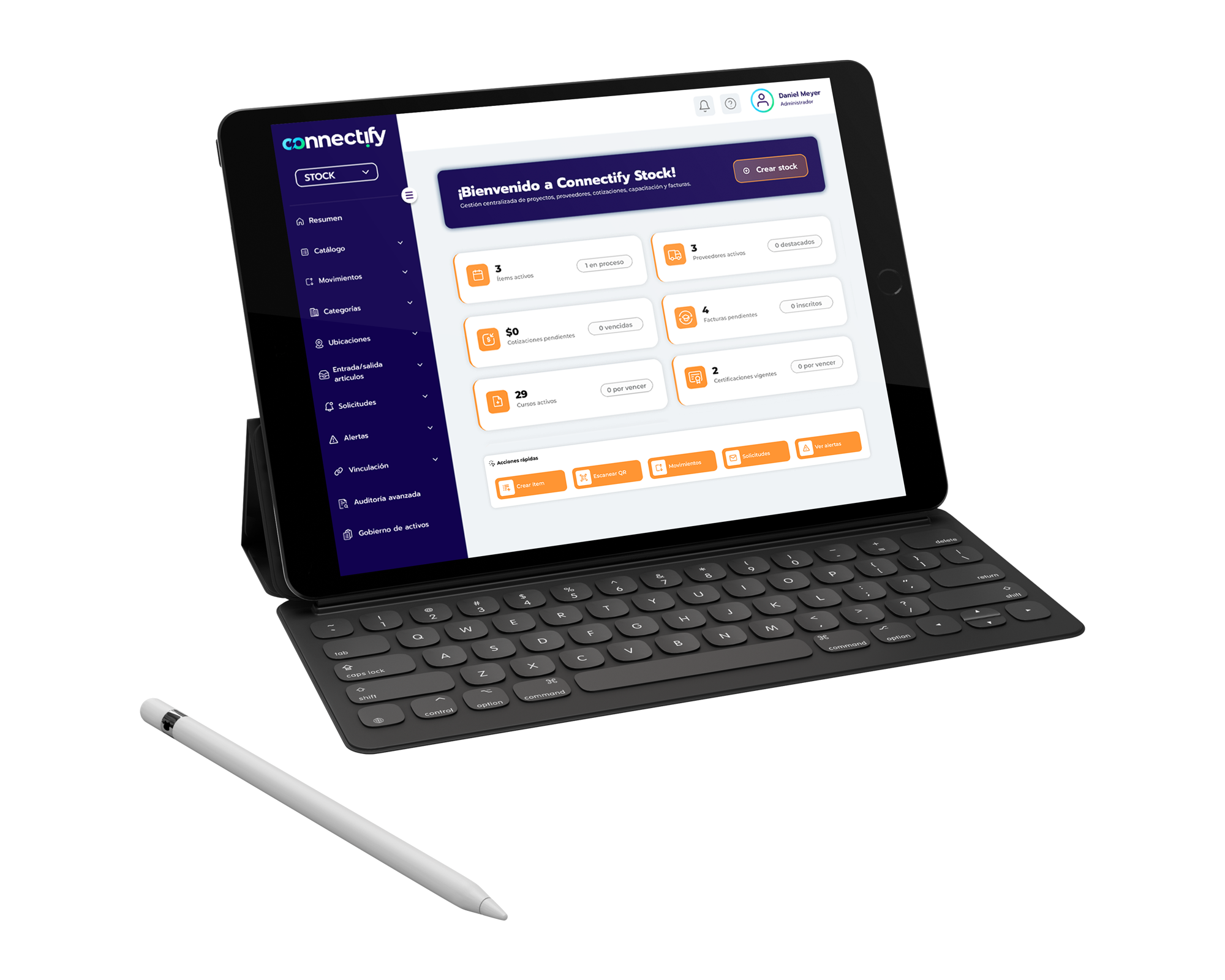 Connectify Stock inventory mockup on a tablet
